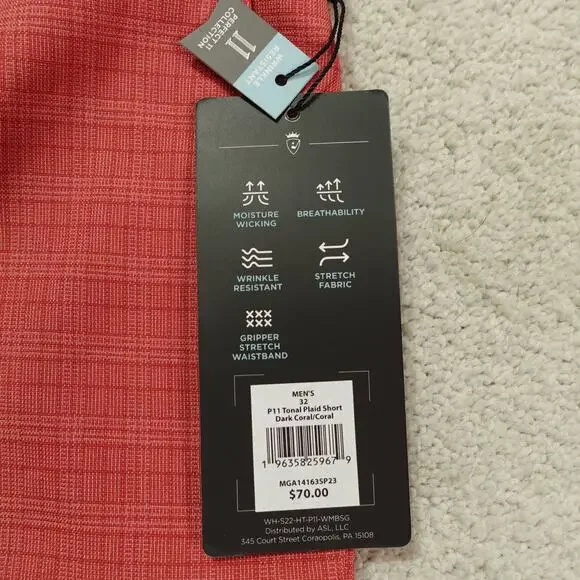 NWT Walter Hagen Mens Perfect 11 Golf Tonal Plaid Shorts Dark Coral Size 32 - Picture 6 of 10